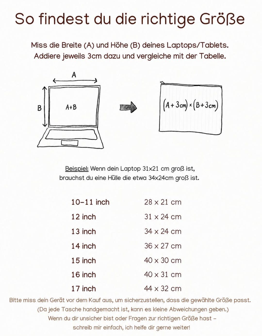 Größentabelle Laptoptasche 11 bis 17 Zoll – so findest du die richtige Größe