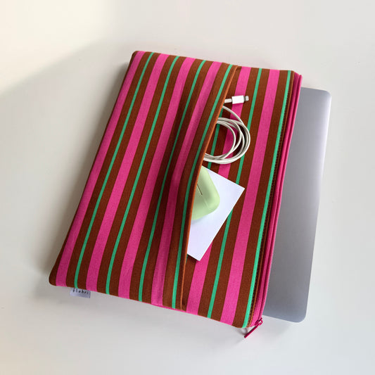 Laptoptasche gestreift karamell/pink/mint mit Außenfach, handgemacht