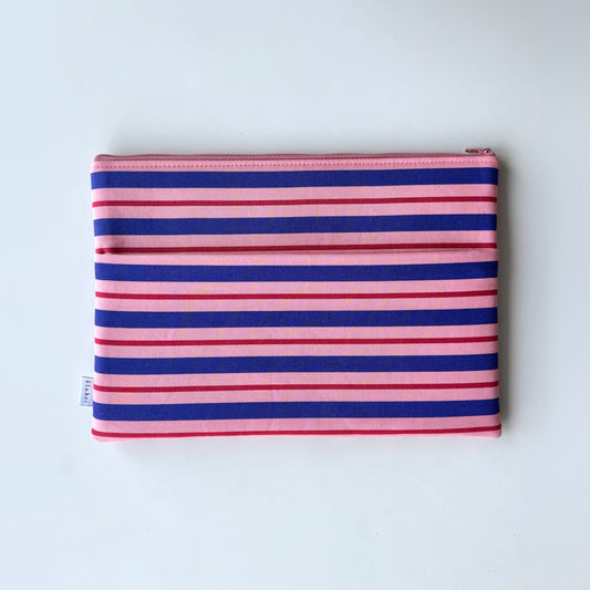 Laptoptasche gestreift rosa/blau/beerenrot mit Außenfach, handgemacht