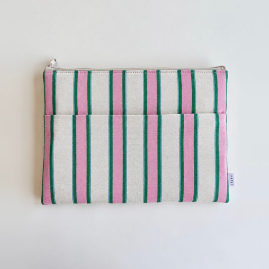 Laptoptasche gestreift rosa/grün mit Außenfach, handgemacht